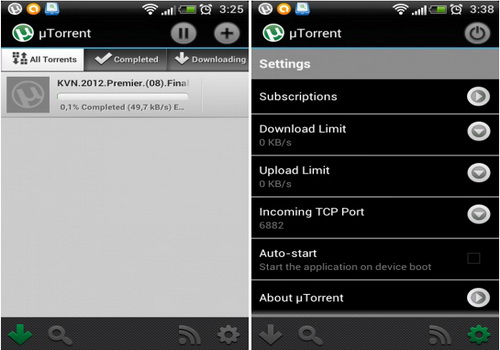 µTorrent Beta Android интерфейс